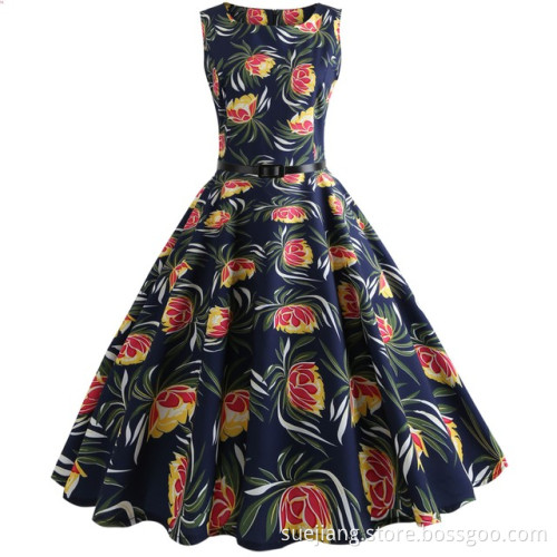 O-Neck Sleeveless A-Line Flower Lovely Vintage Dress
